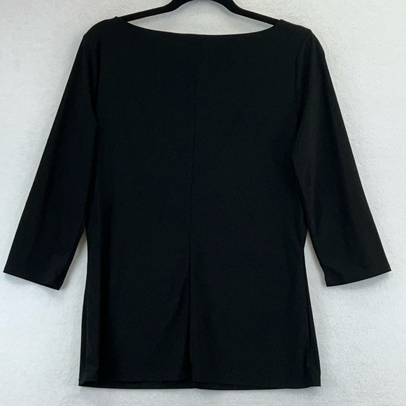 WHBM Women’s Top Sz M Black 3/4 Sleeves Scoop w/Keyhole Polyester/Spandex EUC - Picture 7 of 9